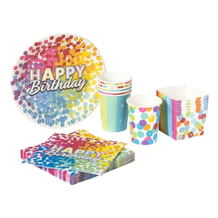 Xenos Papieren bekers regenboog - set van 6- Wegwerpservies