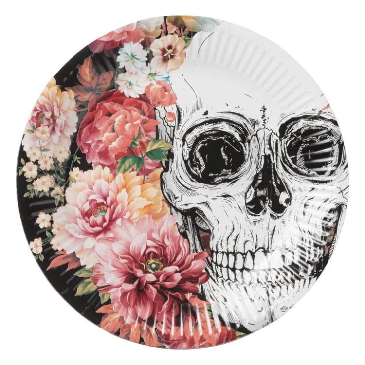 Xenos Papieren borden Day of the Dead - set van 10 - ø22x3 cm- Wegwerpservies