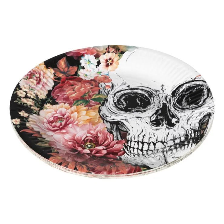 Xenos Papieren borden Day of the Dead - set van 10 - ø22x3 cm- Wegwerpservies