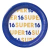 Xenos Papieren bordjes 16 jaar - blauw - set van 8- Wegwerpservies|Verjaardagen