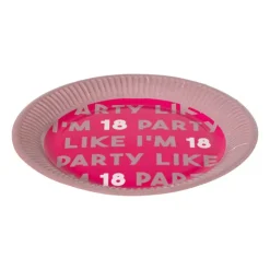 Xenos Papieren bordjes 18 jaar - roze - set van 8- Wegwerpservies|Verjaardagen