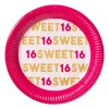 Xenos Papieren bordjes 16 jaar - roze - set van 8- Wegwerpservies|Verjaardagen