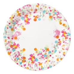 Xenos Papieren bordjes confetti ø18 cm - multikleur - set van 8- Wegwerpservies