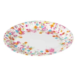 Xenos Papieren bordjes confetti ø18 cm - multikleur - set van 8- Wegwerpservies