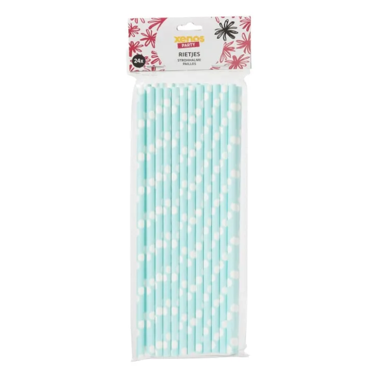 Xenos Papieren rietjes - blauw - 24 stuks- Rietjes|Babyshower