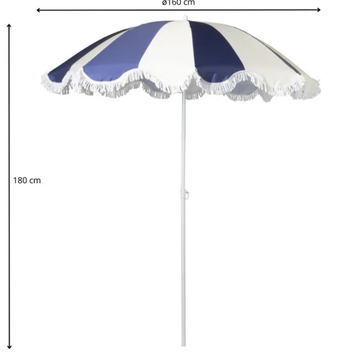 Xenos Parasol gestreept - blauw/wit - ø160x180 cm- Parasols|Strandaccessoires