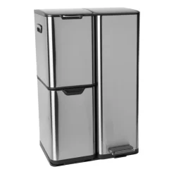 Xenos Pedaalemmer 3 vakken - zilver - 60 liter- Pedaalemmers|Prullenbakken
