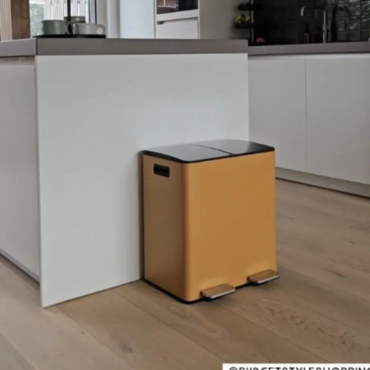 Xenos Pedaalemmer 2 vakken - oker - 2x20 liter- Pedaalemmers|Prullenbakken