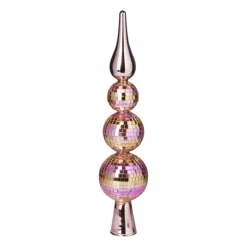 Xenos Piek discoballen roze - glas - ø6.7x31 cm- Kerstpieken