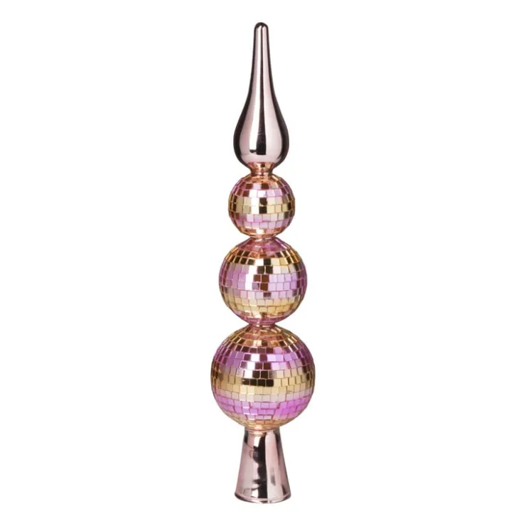 Xenos Piek discoballen roze - glas - ø6.7x31 cm- Kerstpieken