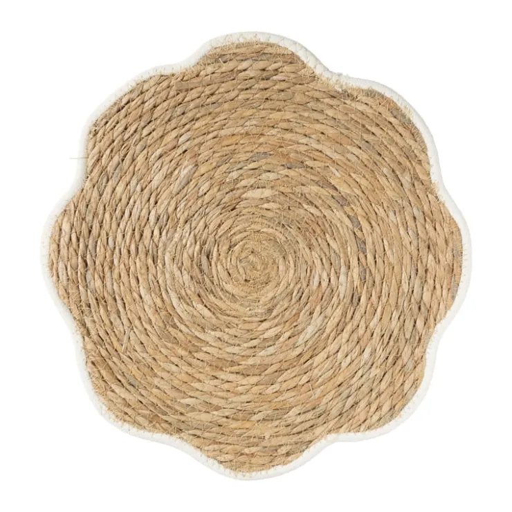 Xenos Placemat bloem wit - zeegras - ø38 cm- Placemats