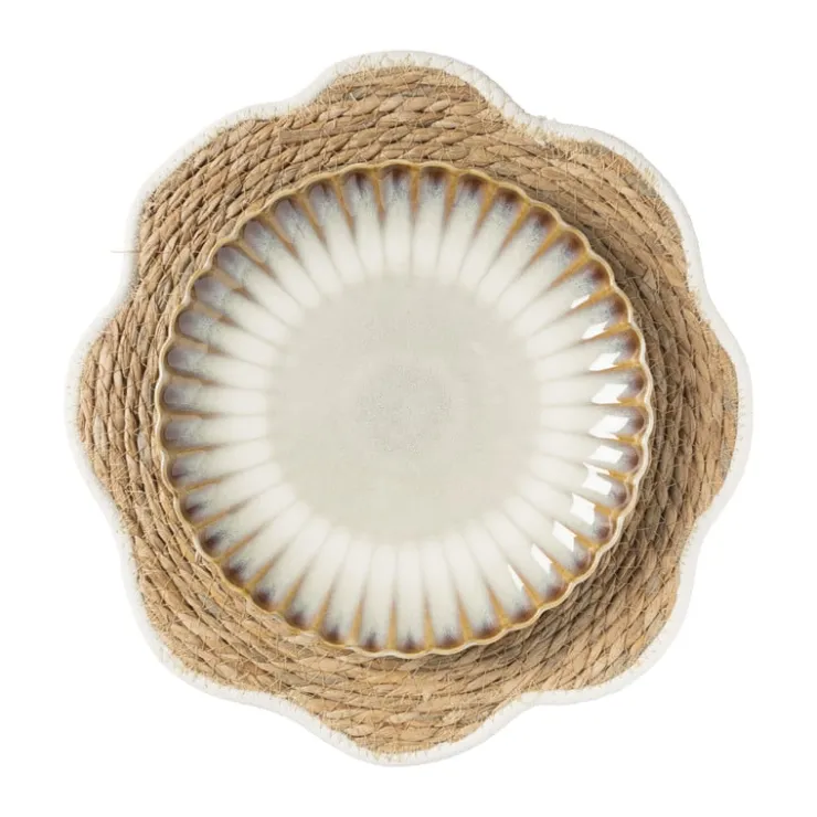Xenos Placemat bloem wit - zeegras - ø38 cm- Placemats