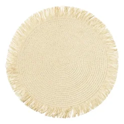 Xenos Placemat franjes - zand - ⌀38 cm- Placemats