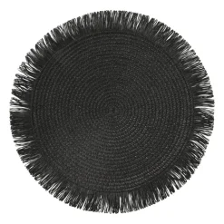 Xenos Placemat franjes - zwart - ⌀38 cm- Placemats