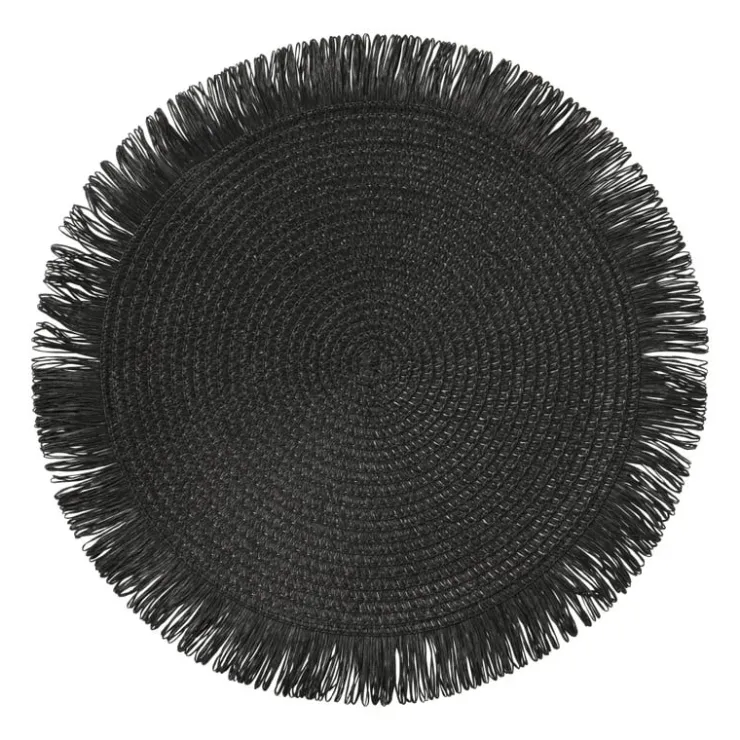 Xenos Placemat franjes - zwart - ⌀38 cm- Placemats