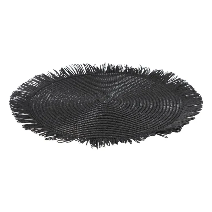 Xenos Placemat franjes - zwart - ⌀38 cm- Placemats