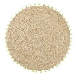 Xenos Placemat pompom - groen - ø38 cm- Placemats
