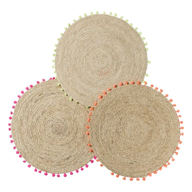 Xenos Placemat pompom - groen - ø38 cm- Placemats