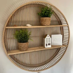 Xenos Plantje in rieten mand - rond blad - ø10x19 cm- Kunstplanten