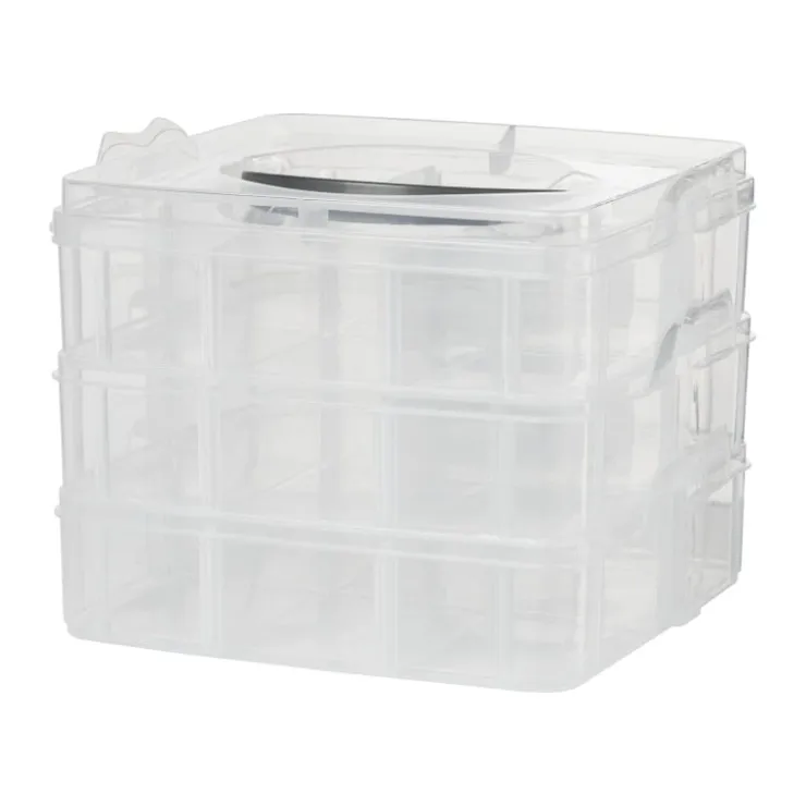 Xenos Plastic bewaardoos met vakken - 15x15x13 cm- Doosjes