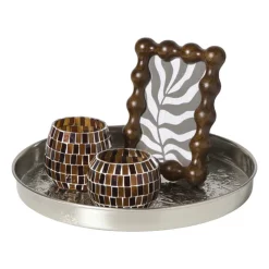 Xenos Plateau reliëf Colinda - zilver - ø30 cm- Kaarsenplateaus