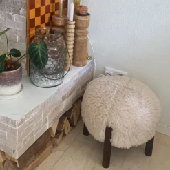 Xenos Poef beatle - beige/bruin - ø40x34.5 cm- Poefjes