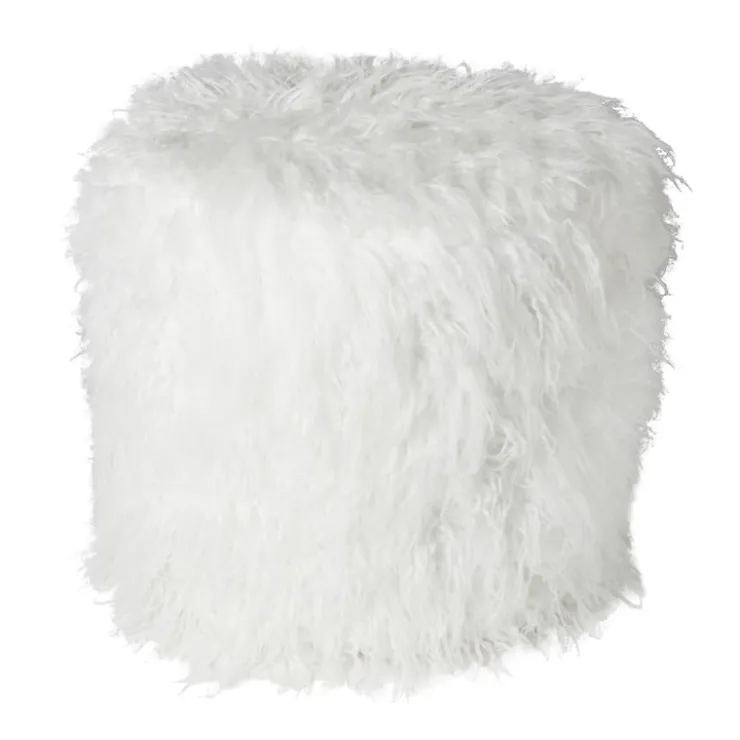 Xenos Poef fluffy - wit - 38x42x42 cm- Poefjes