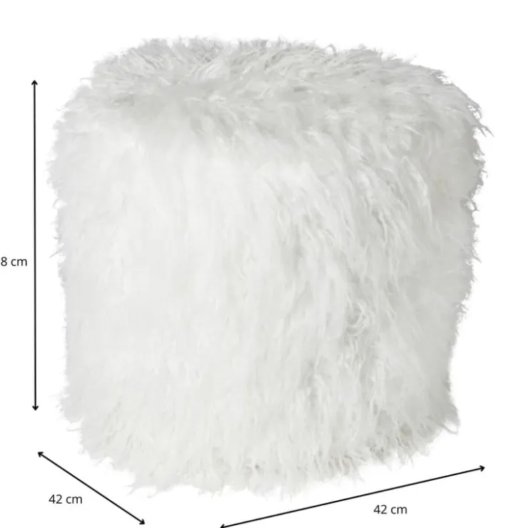 Xenos Poef fluffy - wit - 38x42x42 cm- Poefjes