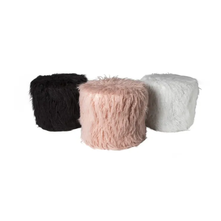 Xenos Poef fluffy - wit - 38x42x42 cm- Poefjes
