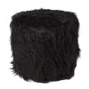 Xenos Poef fluffy - zwart - 38x42x42 cm- Poefjes