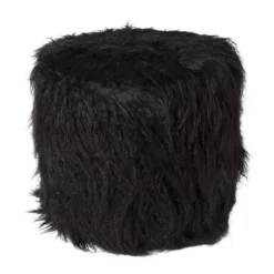 Xenos Poef fluffy - zwart - 38x42x42 cm- Poefjes