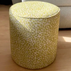 Xenos Poef jacquard - geel - ø35x39 cm- Poefjes