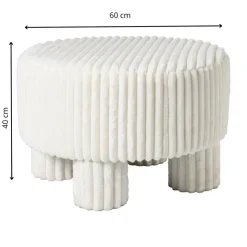 Xenos Poef Nora ribstof XL - wit - ø60x40 cm- Poefjes