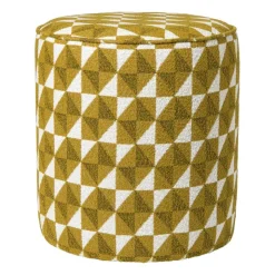Xenos Poef retro - oker/beige - ø35x38 cm- Poefjes