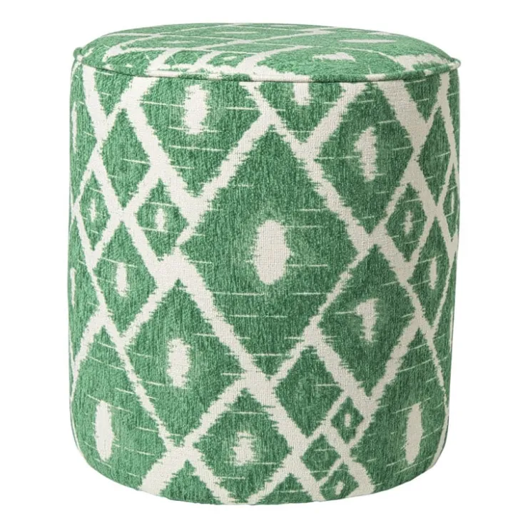 Xenos Poef ruit - groen - ø35x38 cm- Poefjes