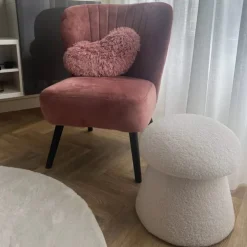 Xenos Poef Teddy Mushroom - wit - ø36x38 cm- Poefjes
