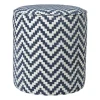 Xenos Poef zigzag - blauw/wit - ø35x38 cm- Poefjes