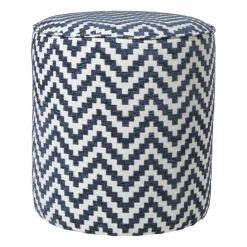 Xenos Poef zigzag - blauw/wit - ø35x38 cm- Poefjes