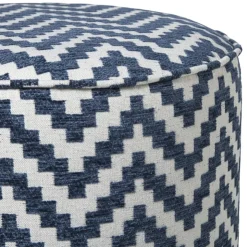 Xenos Poef zigzag - blauw/wit - ø35x38 cm- Poefjes
