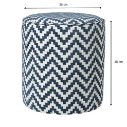 Xenos Poef zigzag - blauw/wit - ø35x38 cm- Poefjes