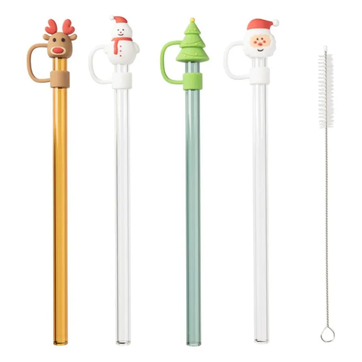 Xenos Rietjes kerst glas - set van 4 - ø1x20 cm- Rietjes