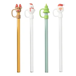 Xenos Rietjes kerst glas - set van 4 - ø1x20 cm- Rietjes