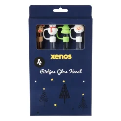 Xenos Rietjes kerst glas - set van 4 - ø1x20 cm- Rietjes