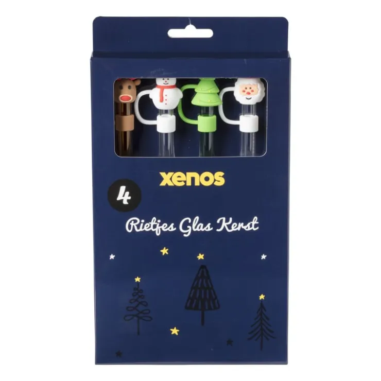 Xenos Rietjes kerst glas - set van 4 - ø1x20 cm- Rietjes