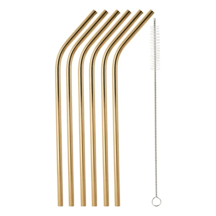 Xenos Rietjes RVS - goud - set van 6- Rietjes