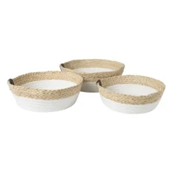 Xenos Rond mandje - ø22x7 cm - naturel/wit- Manden|Manden