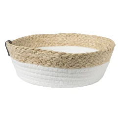 Xenos Rond mandje - ø24x8 cm - naturel/wit- Manden|Manden