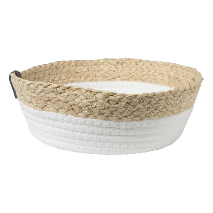 Xenos Rond mandje - ø24x8 cm - naturel/wit- Manden|Manden