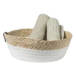 Xenos Rond mandje - ø24x8 cm - naturel/wit- Manden|Manden