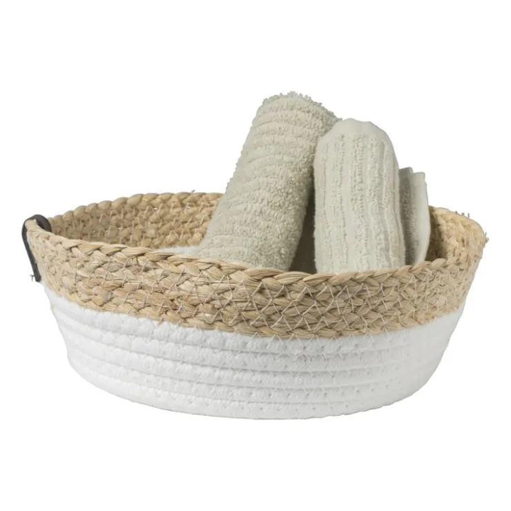 Xenos Rond mandje - ø24x8 cm - naturel/wit- Manden|Manden